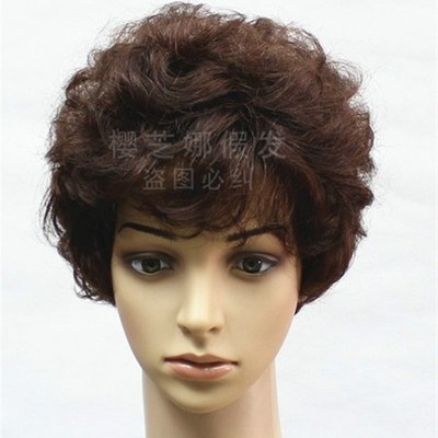 真发假发短发女中老年假发妈妈短卷发中年女士假发发套真人发丝女