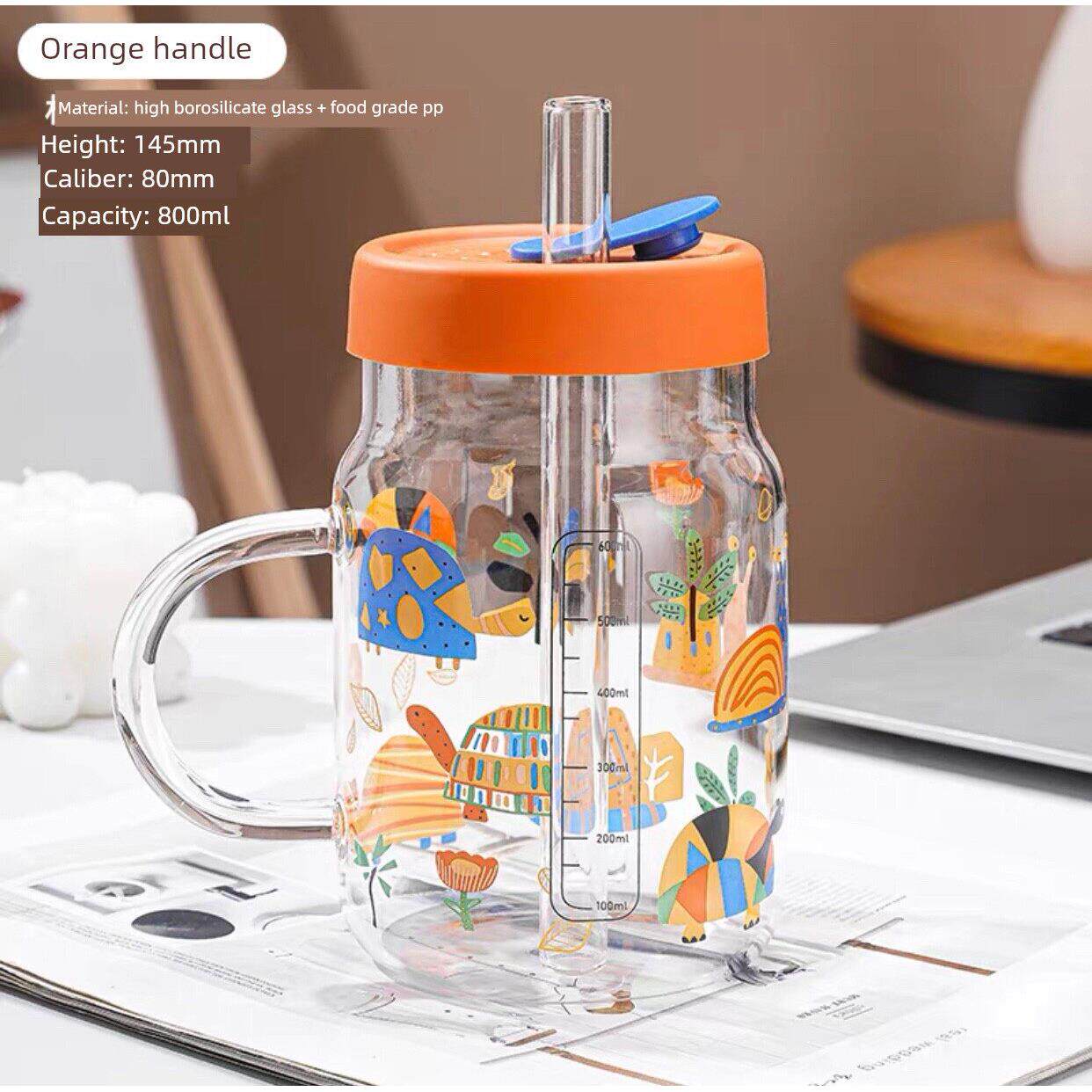 玻璃杯吸管杯女生高颜值办公室水杯带盖牛奶咖啡杯大容量喝水杯子