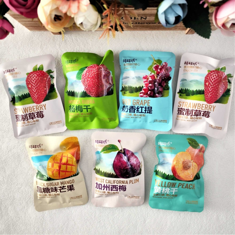 梅研坊蜜制草莓杨梅干奶香红提黑糖味芒果加州西梅黄桃干果脯零食