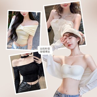 前扣无肩带抹胸内衣女防滑聚拢小胸隐形美背裹胸防走光文胸罩