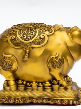 铜猪摆件纯铜生肖猪福字元宝招财猪客厅办公室桌面金猪存钱罐大号