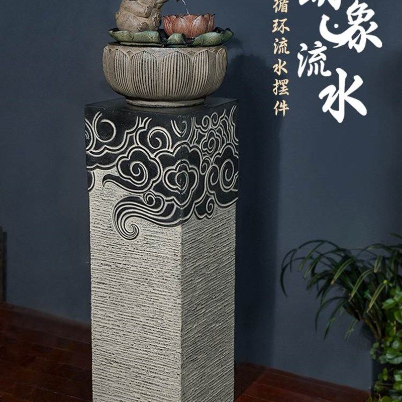 办公室装饰大象吐水流水生财摆件循环水茶室布置鱼池茶桌水系景观