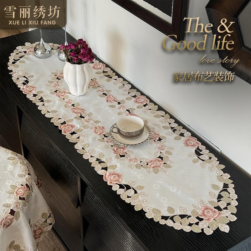 桌旗桌布餐边柜斗柜玄关盖巾餐桌茶几垫田园布艺绣花气质华丽玫瑰