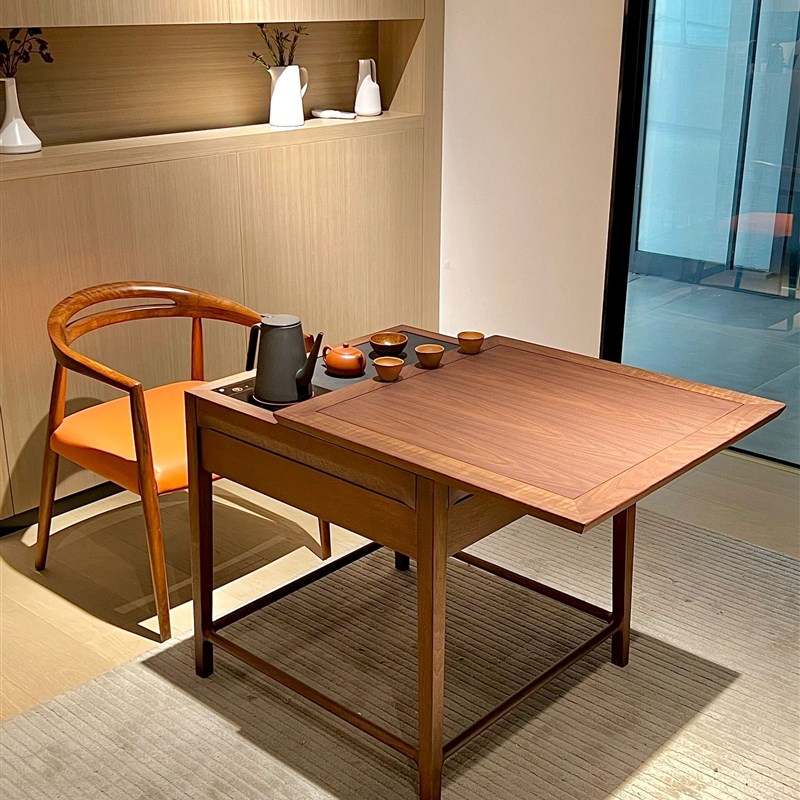 2024新款北美黑胡桃木阳台推拉茶桌极简茶台现代白蜡木干泡茶几