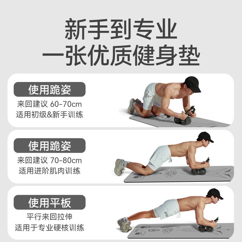 健腹轮垫防滑静音男士垫加宽加大2024新款腹肌轮垫健身瑜伽垫