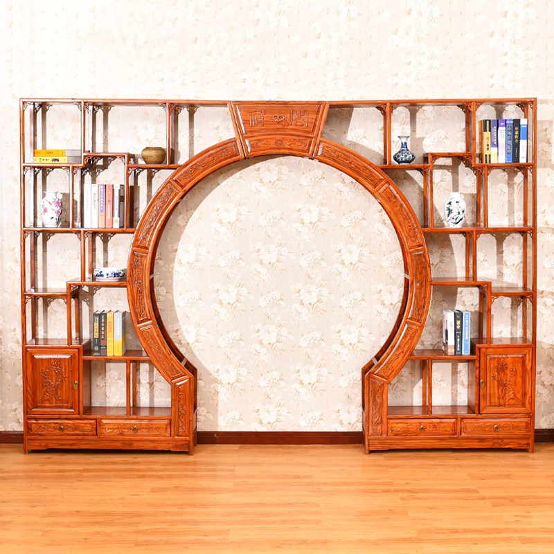 博古架实木中式仿古伸缩r方门玄关古董架展示柜 多宝阁隔断月洞门