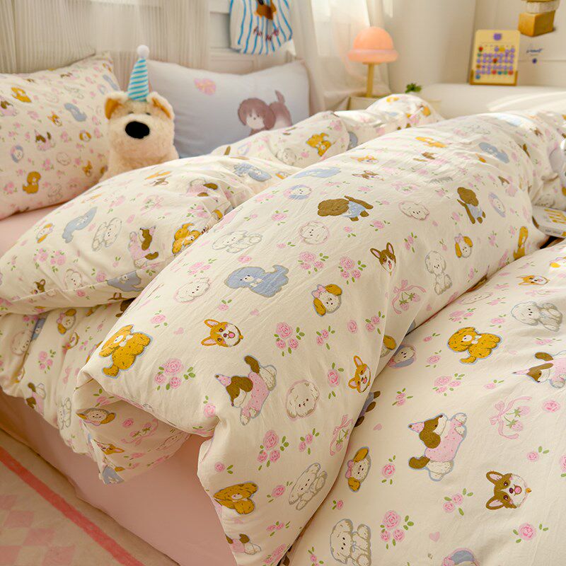 2025A类水洗云朵棉四件套可爱卡通床上用品床单被套三件套床