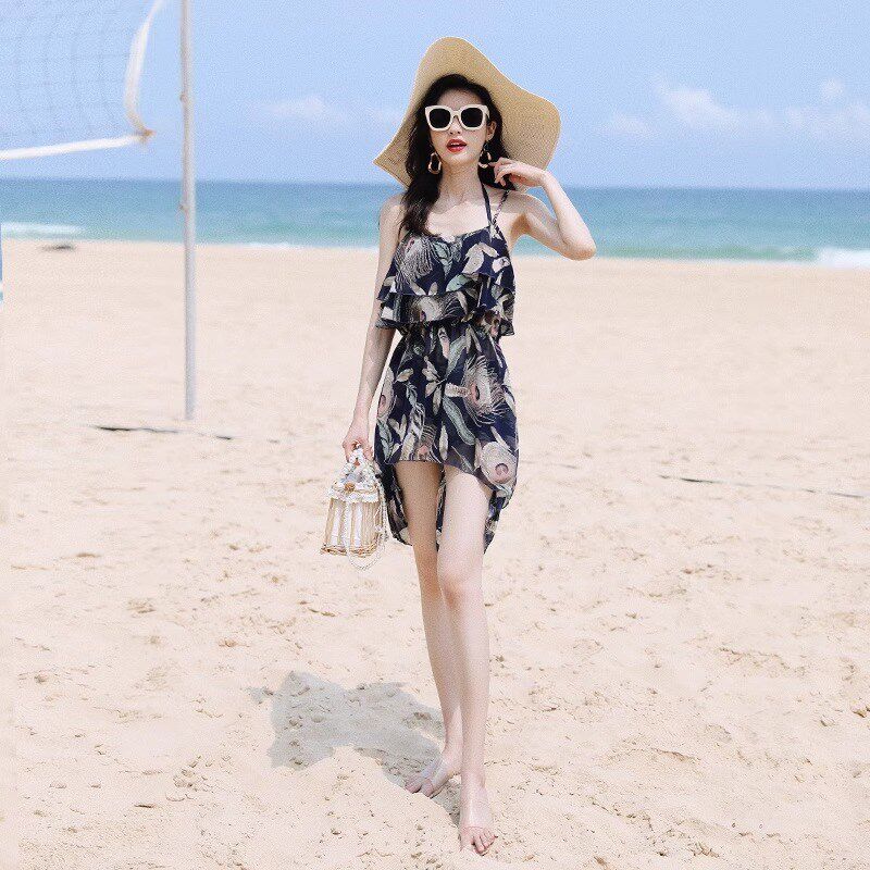 游泳衣女款2025年新款绝美分体裙式三件套泡温泉显瘦平角遮肉泳装