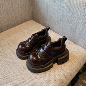 TFM 魔术贴小皮R鞋 增高6.5CM 厚底乐福鞋 女新款 英伦风JK单鞋 子