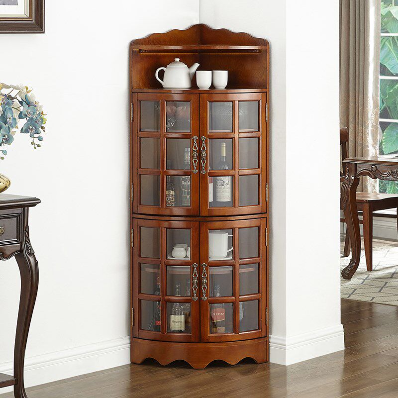 实木角柜三角柜墙角柜客厅转角置C物架欧式美式酒柜边柜拐角柜靠