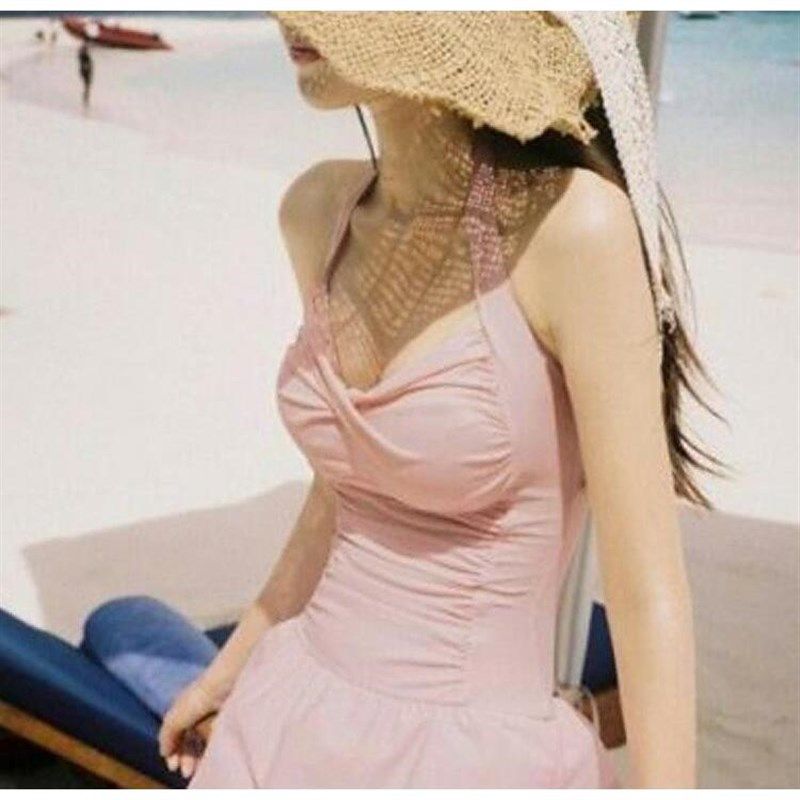 小清新学生少女保守显瘦遮肚大胸大码泳装裙式连体游泳衣温泉
