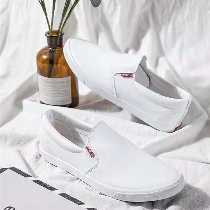 休闲鞋男士无鞋带秋冬韩版潮流百搭懒人不系带秋天鞋子白色一脚蹬