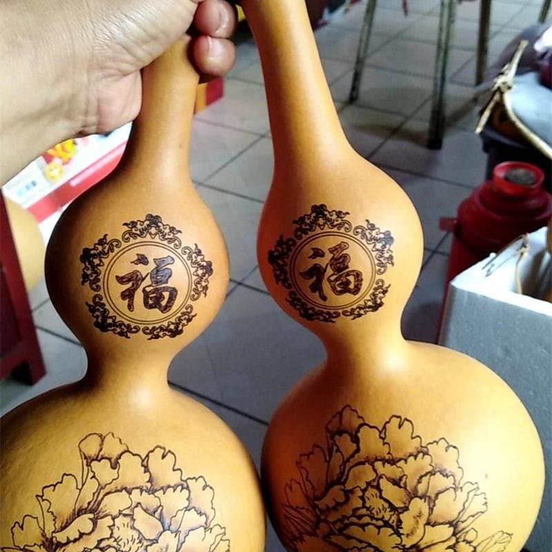 家居镇宅招财天然葫芦大摆件花开富E贵牡丹烙画饰品书房客厅大门