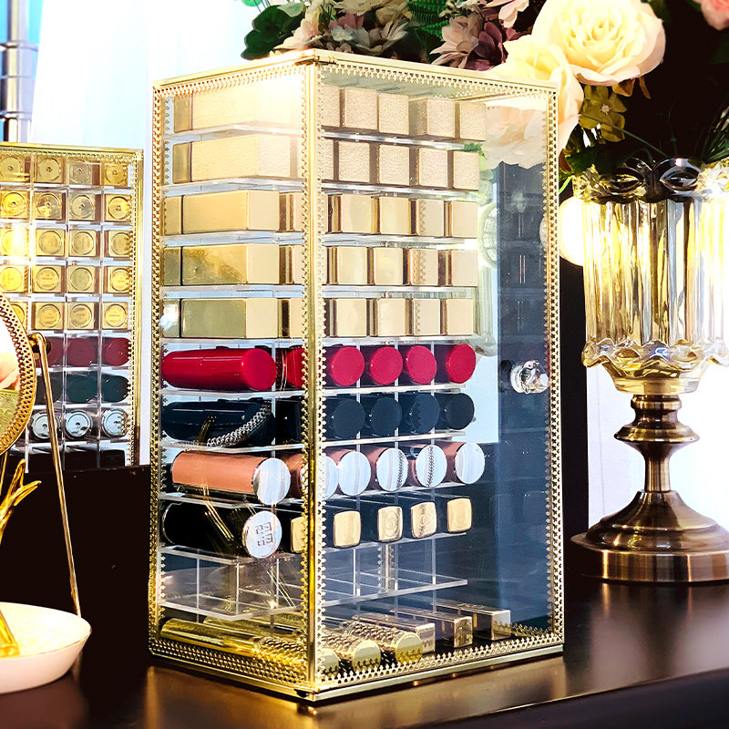 口红收纳盒亚克力炫彩收纳架金色玻璃多格口红盒子唇釉置物架,收纳整理,桌面收纳盒,淘宝优惠券,粉丝福利购,淘宝优惠卷