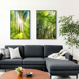 绿色森林大树风景客厅沙发背景墙装饰画树木阳光玄关餐厅卧室挂画