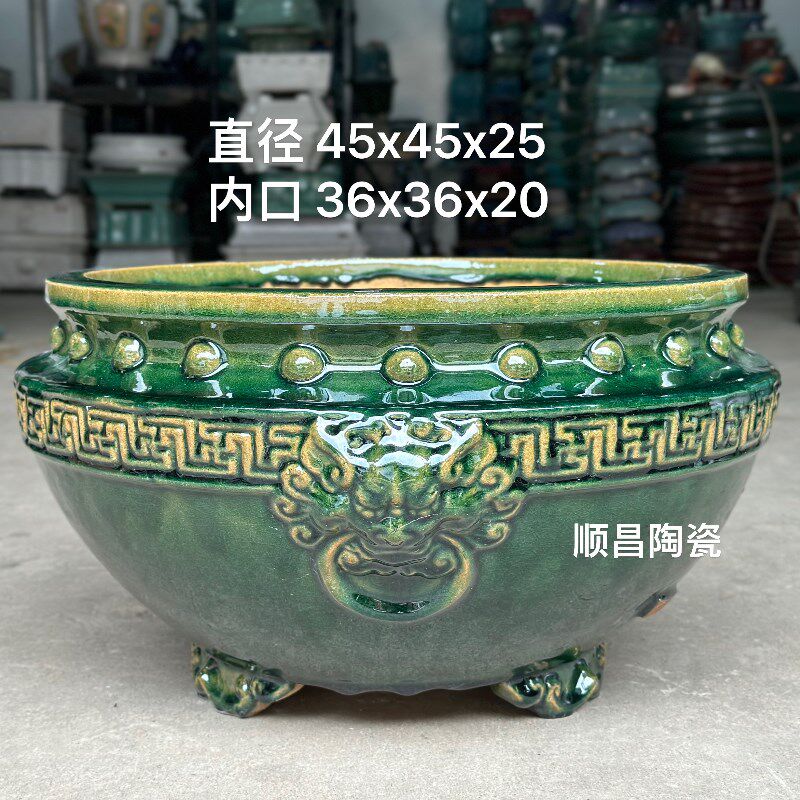 石湾盆手工盆厚实大圆盆盆景盆绿植组盆透气透水石湾花盆