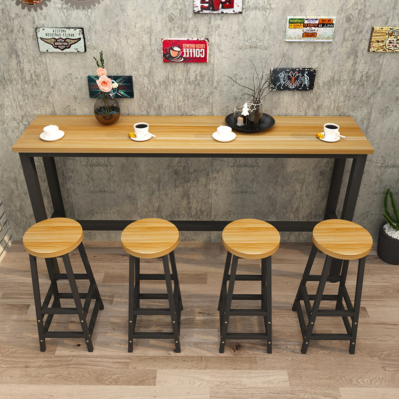 靠墙吧台桌商用奶茶店桌椅长条桌餐桌阳台高脚桌家用窄桌简约吧台
