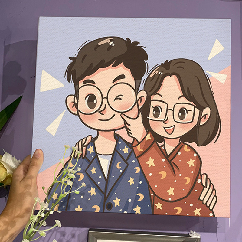 定制礼物画像情侣装饰画真人纪念拼图相片卡通相框冲印挂画摆台