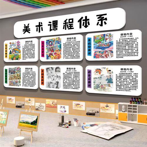 美术教室布置装饰画m室氛围墙面展课程体系培训机构幼儿园环创文