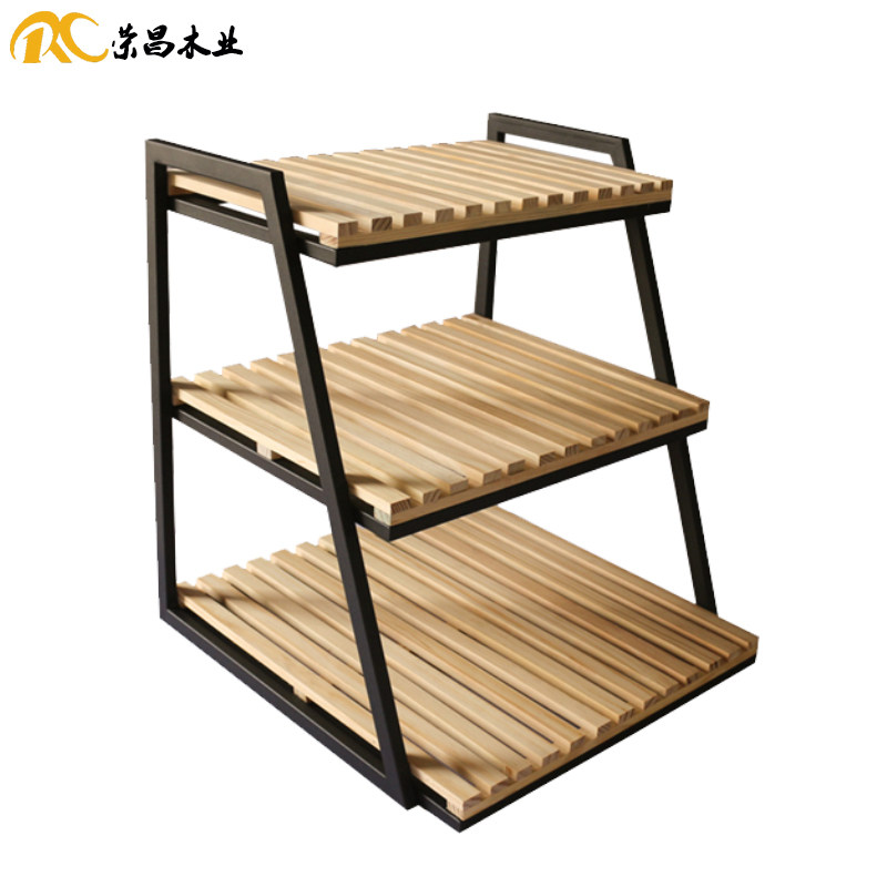 热卖实木三层铁艺蛋糕展示架面包房D店面陈列软装装饰道具摆件包