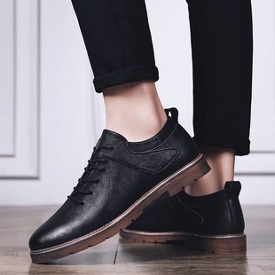 春季新款韩版鞋子秋男土潮百搭配九分牛仔小脚裤休闲悠闲平板皮鞋