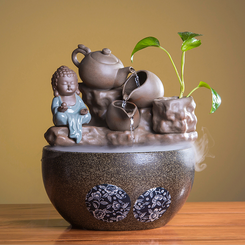 创意陶瓷金鱼缸客厅桌面流水造景禅意家用水循环招财鱼缸养鱼盆