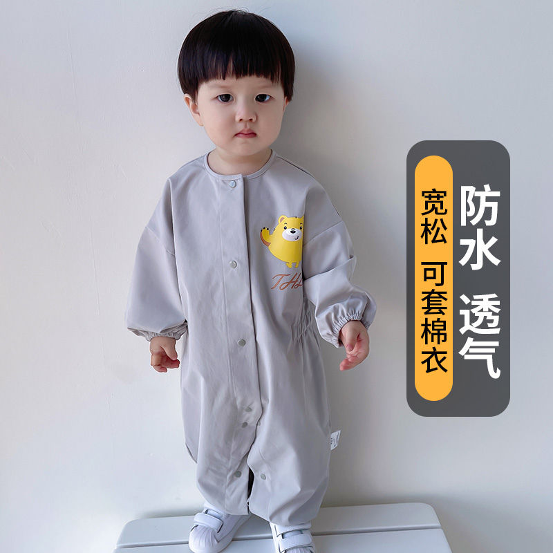 宝宝连体罩衣全身防水吃饭防脏衣婴儿爬行服儿童画画罩衣外穿男女