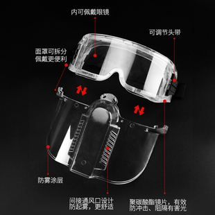 二合一护目镜劳保防飞溅防风眼镜防护面罩全脸防雾风镜工业粉尘