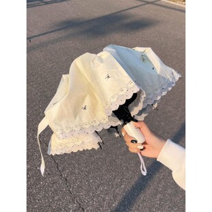 小花边雨伞女晴雨两用小巧便携学生上学专用自动伞8骨折叠防晒