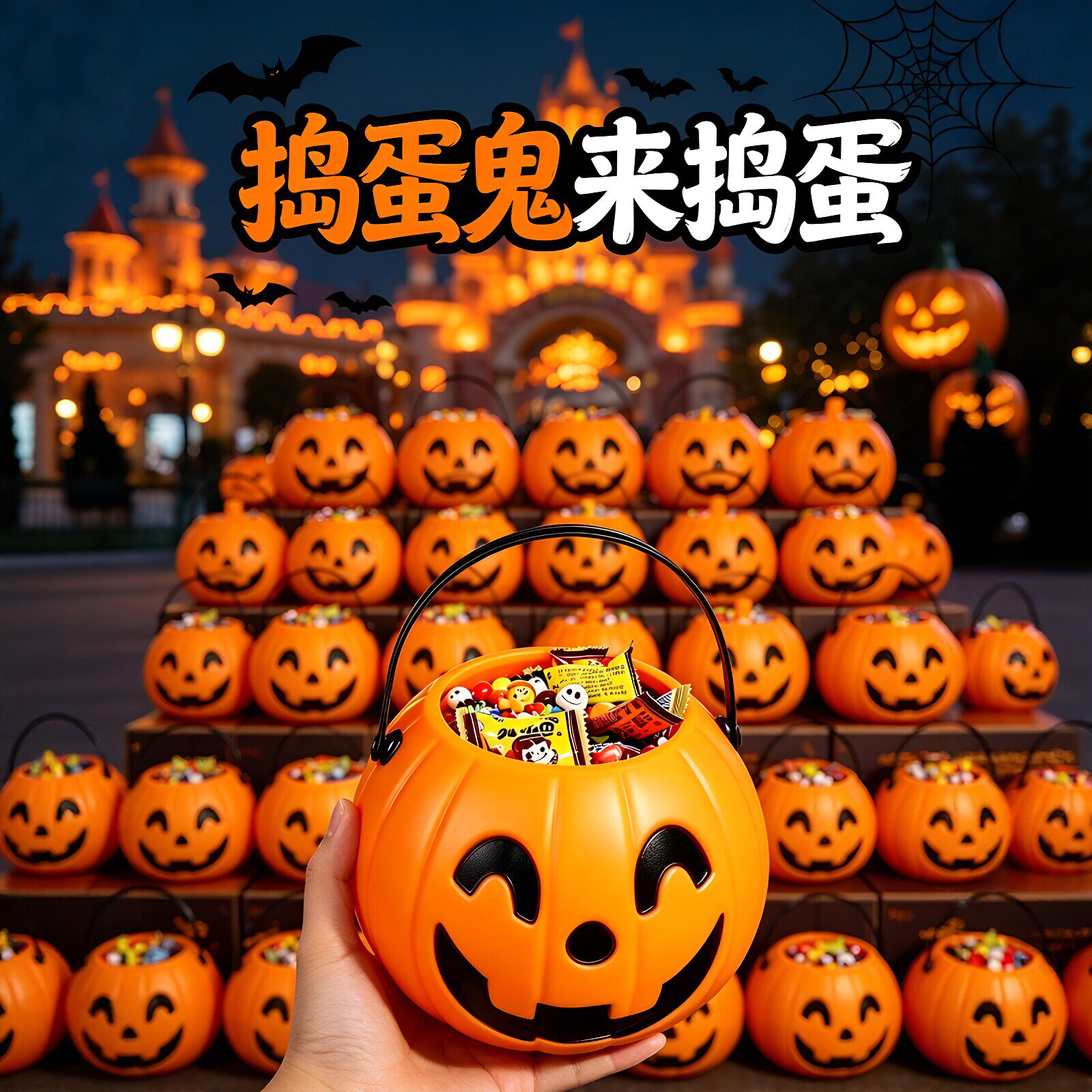 捣蛋鬼来捣蛋!万圣节讨糖袋南瓜头糖果桶大容量幼儿园儿童手提袋