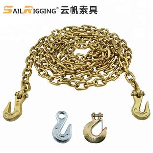 美标G70起重链带抓钩拖车链条镀锌吊钩链条组合件青岛厂家
