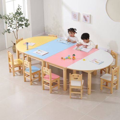 幼儿园学前班实木课桌椅儿童彩色美工画画M桌可涂鸦异形桌组合造