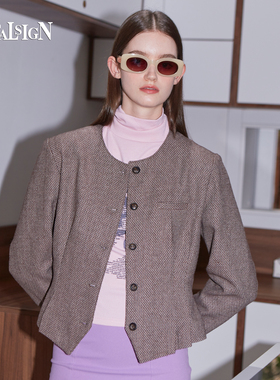 VitalSign法式老钱风短款毛呢西装外套女秋冬圆领排扣气质高级感