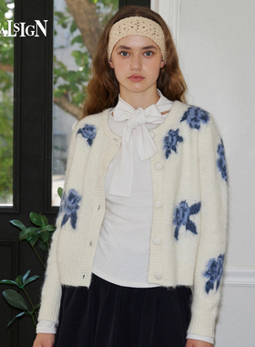 VitalSign官方正品女款早秋玫瑰花美利奴羊毛针织开衫毛衣外套