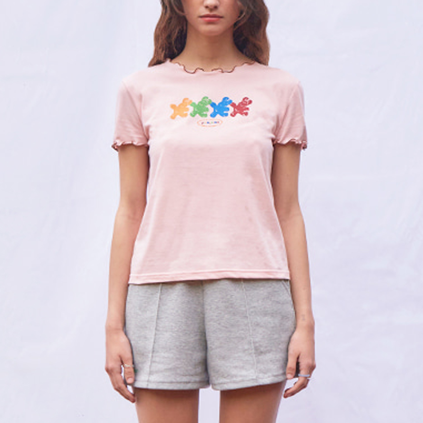 VitalSign兔子针织T恤不规则花边小众纯棉上衣短袖印花