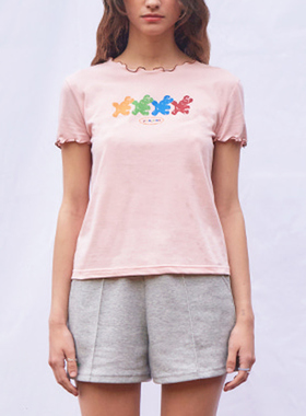 VitalSign兔子针织T恤不规则花边小众纯棉上衣短袖印花