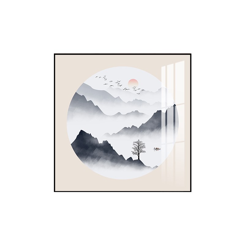 新中式玄关装饰画风景山水画走廊过道壁画正方形高级感办公室挂画图片