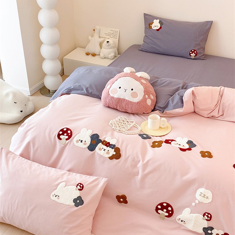 公主风磨毛四件套全棉50支轻柔毛巾绣可爱被套 卡通亲肤床上用品