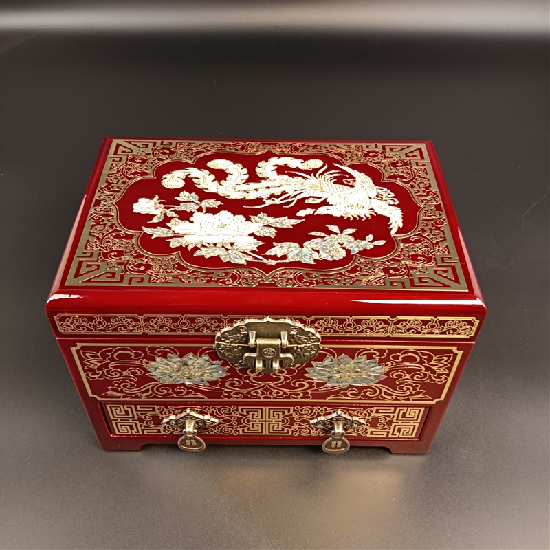 铜丝镶嵌螺钿复古首饰收纳盒平遥漆器盒古风妆奁结婚陪嫁送礼