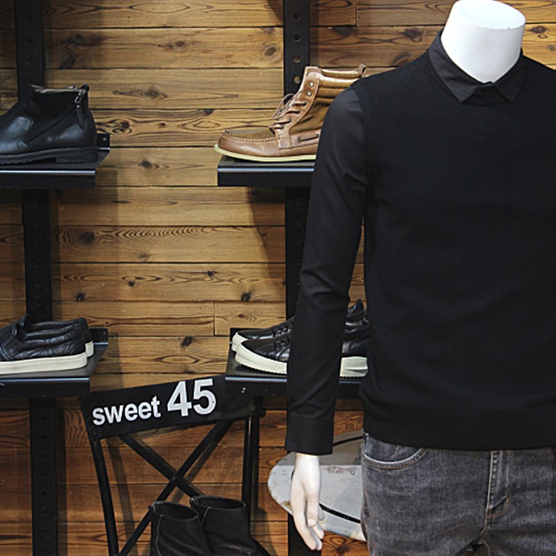 21秋冬男士衬衣领针织假两件毛衣修身休闲简单净版衬衫马甲两件套