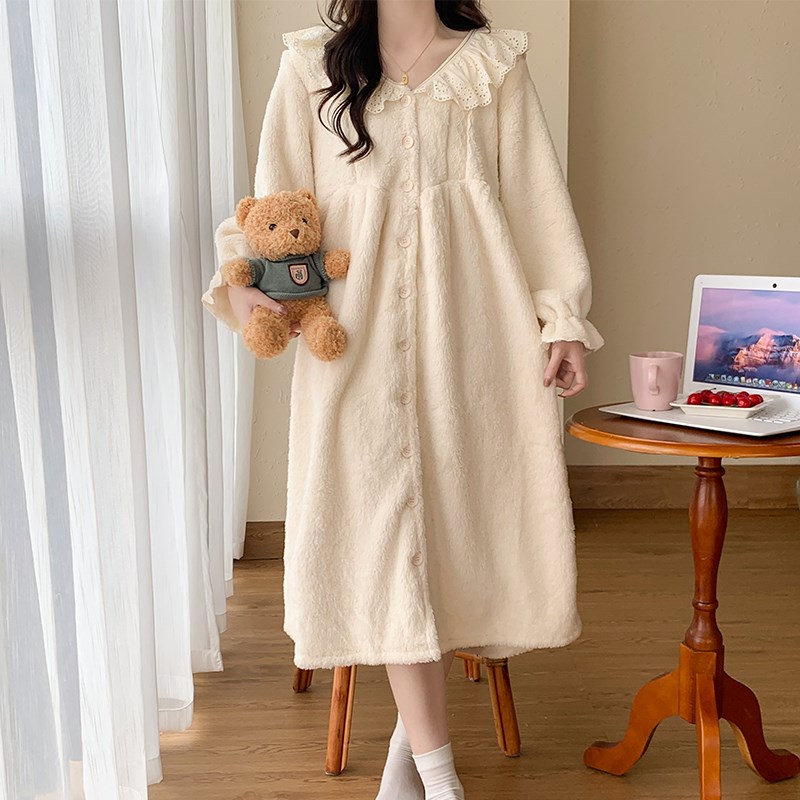 睡裙秋冬款女2024新款珊瑚绒加绒加厚睡袍女冬季保暖可爱公主睡衣