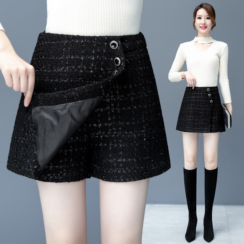 短裤女2020新款秋冬季宽松高腰显瘦格纹百搭防走光a字外穿裙裤潮