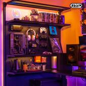 五金少女电竞房间装 饰布置桌搭书房书架桌子洞洞板墙面落地置物架