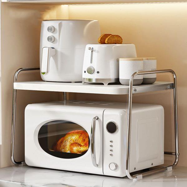 不锈钢微波炉置物架厨房电饭锅煲烤箱锅具收纳架台面分层储物架子
