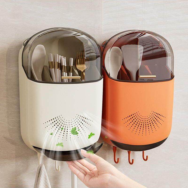 筷子筒免打孔筷子笼厨房置物架勺子收纳筒塑料沥水壁挂筷子收纳盒,餐饮具,筷子盒,淘宝优惠券,粉丝福利购,淘宝优惠卷