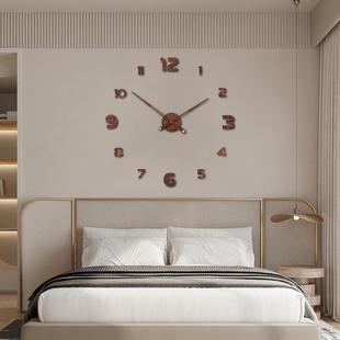 胡桃木数字时钟表覆古简约客厅挂钟中式木纹墙贴壁钟 diy静音钟表