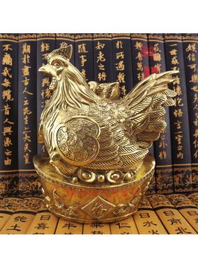 大号纯铜公鸡母鸡摆件一对黄铜对鸡铜母鸡工艺品家居铜鸡摆设饰品