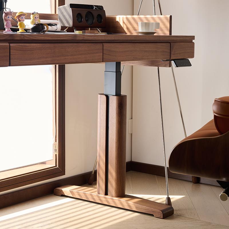 北美黑胡桃木升降桌实木智能电动写字台书房原木电脑桌书桌吧台桌