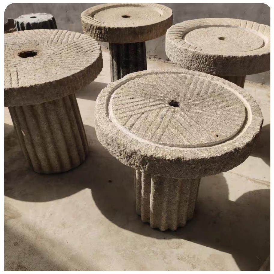 石磨茶盘石碾庭院石桌茶台旧石器石槽流水景观老磨盘茶海造景装饰