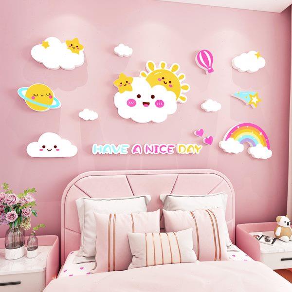 儿童房间布置网红云朵3d立体墙贴公主女孩房床头改造装饰墙壁贴画